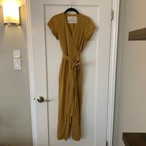 Not Perfect Linen - Wrap Linen Jumpsuit - amber yellow